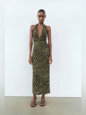 zara black and gold maxi dress ZARA Black Gold Wrap Maxi Dress Spaghetti Strap Floral Cocktail Party Size XS
